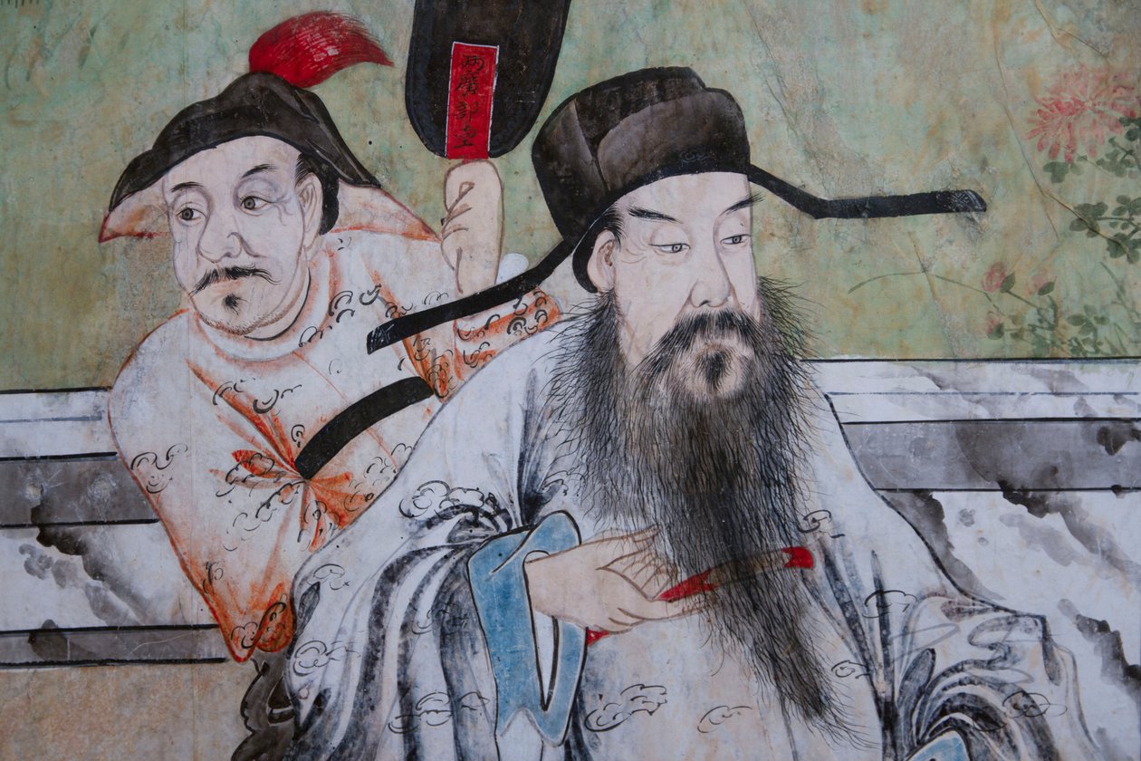 Scenes of everyday life in China, detail of the Chinese wallpaper, Chinese cabinet, Hunting residence, by Filippo Juvarra (1678-1736), Stupinigi, Piedmont, Italy بواسطة فنان غير معروف