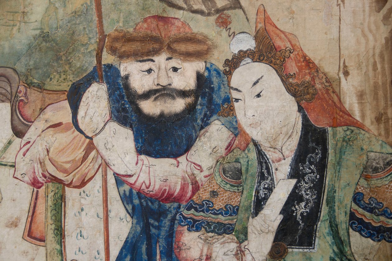 Scenes of everyday life in China, detail of the Chinese wallpaper, Chinese cabinet, Hunting residence, by Filippo Juvarra (1678-1736), Stupinigi, Piedmont, Italy بواسطة فنان غير معروف