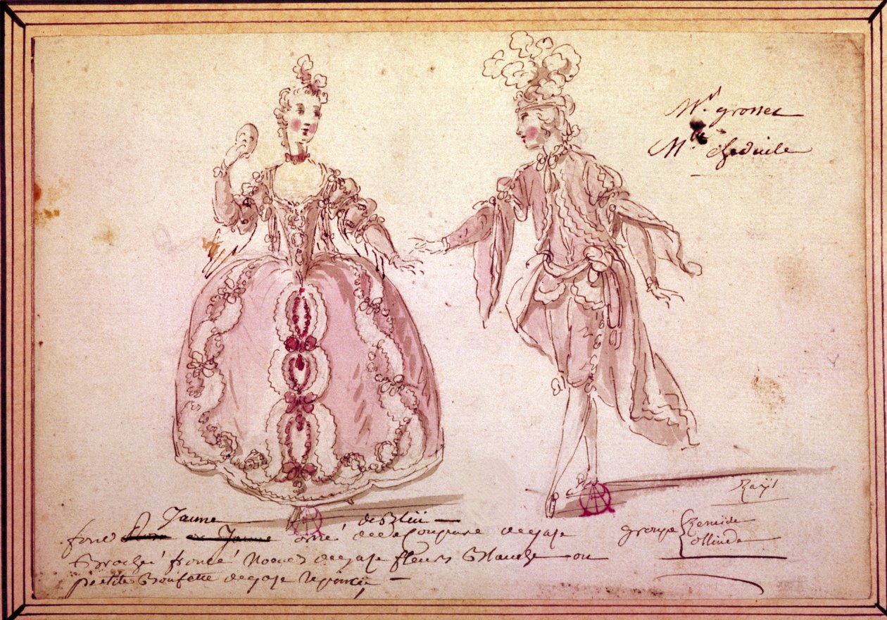السينوغرافيا: رسم الأزياء الرعوية "" Nais "لجين فيليب (جان فيليب) رامو (1683-1764) 1764. لوحة مائية. بواسطة فنان غير معروف