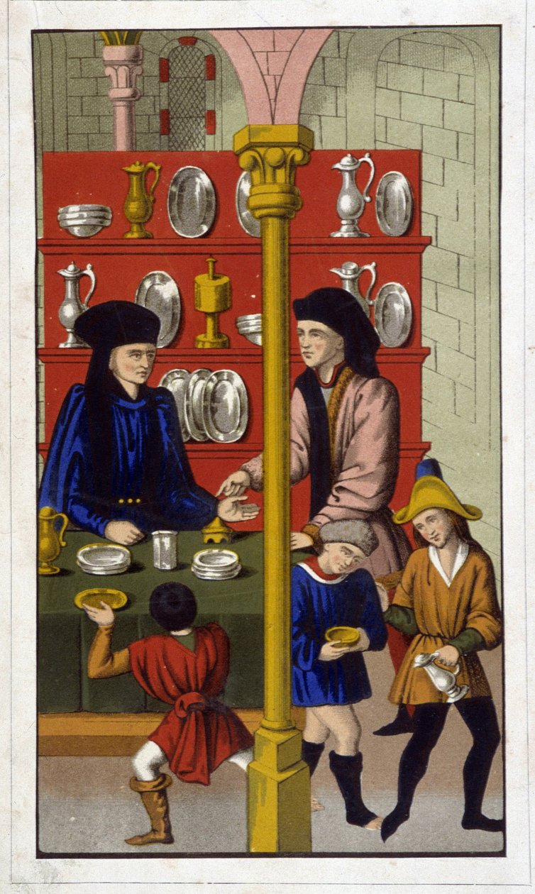 Shop of goldsmith in the 15th century - Repro of the 19th century after ancient doc. بواسطة فنان غير معروف