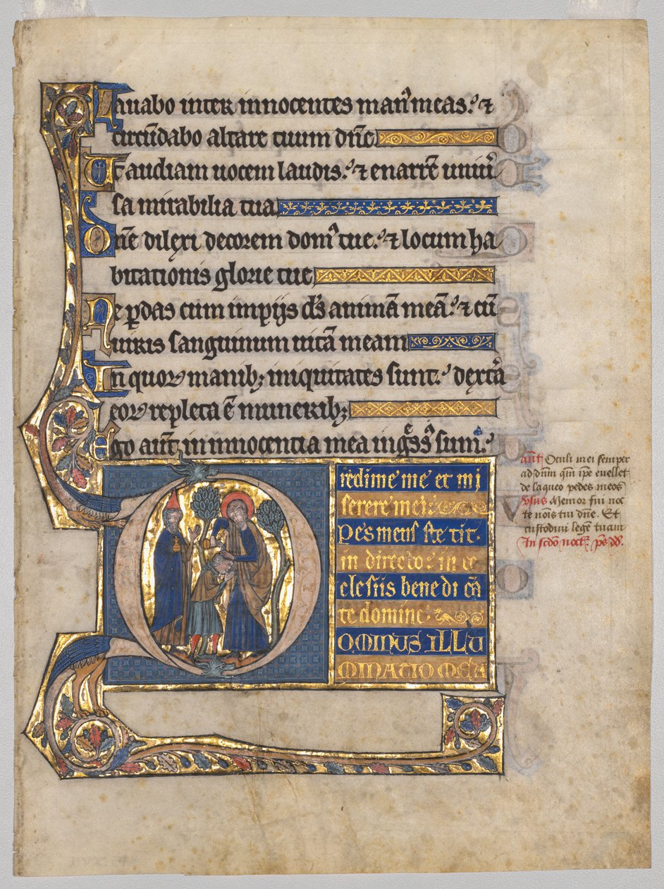 ورقة مفردة مقطوعة من سفر المزامير: البداية D [ominus illuminatio mea] مع صموئيل مسح داود بواسطة فنان غير معروف