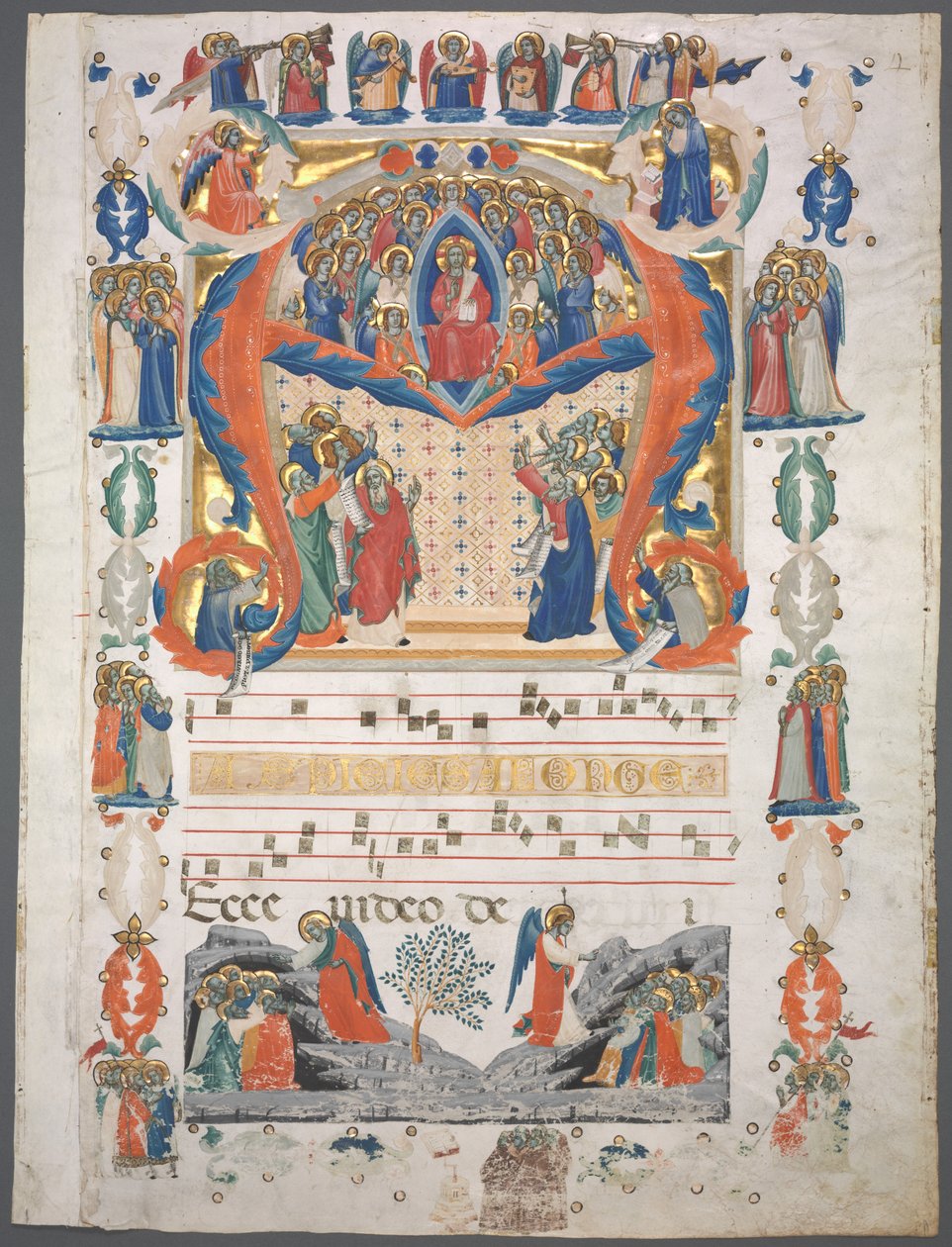 ورقة واحدة مستأصلة من Antiphonary: Aspiciens الأولي a longe] مع المسيح في الجلالة بواسطة فنان غير معروف
