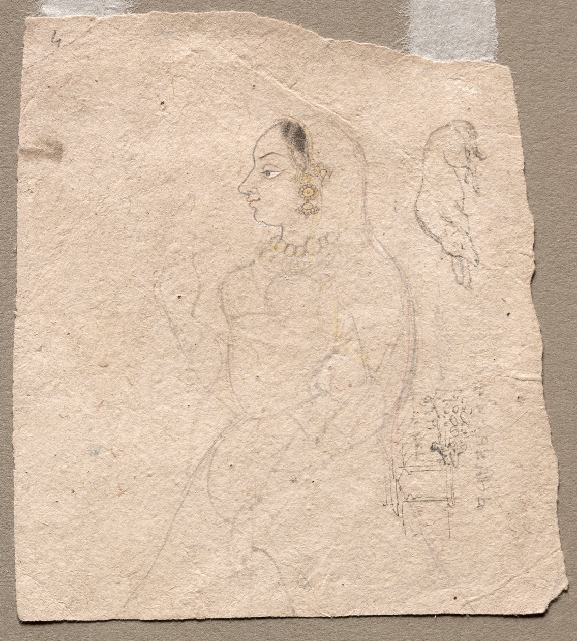 رسم تخطيطي لامرأة مع فيل وحيوانات أخرى على ظهرها بواسطة فنان غير معروف