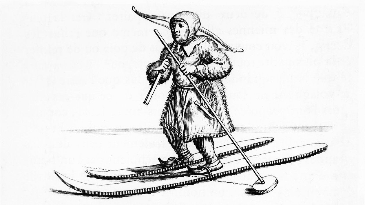 Ski Lapon of uneven length - in “” Laponia”” by Johanes Schefter, engraving بواسطة فنان غير معروف