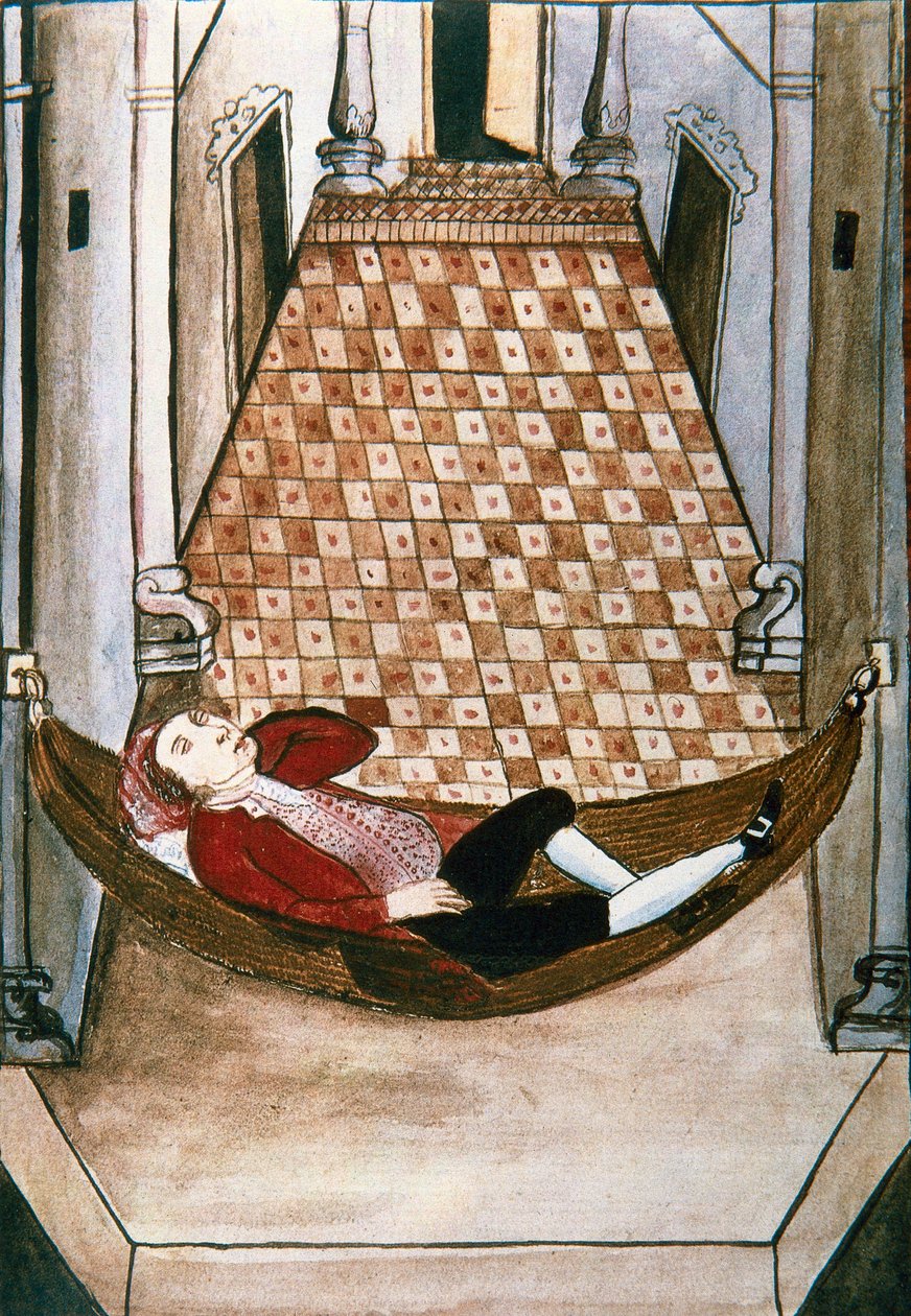 إسباني نعسان في أرجوحة قصر غني ، من كتاب "Trujillo del Peru" أو "Códice Martínez Compañón" ، بقلم بالتازار مارتينيز كومبانيون إي بوجاندا ، أسقف تروخيو (1782-1785) بواسطة فنان غير معروف