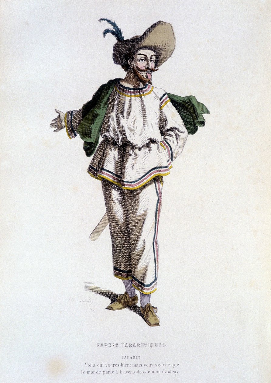 Tabarin ، "" شخصية Farces Tabariniques "" (بواسطة Tabarin 1622) ، في "" المسرح الفرنسي في القرنين السادس عشر والسابع عشر ، قبل موليير "" لإدوارد فورنييه. بواسطة فنان غير معروف