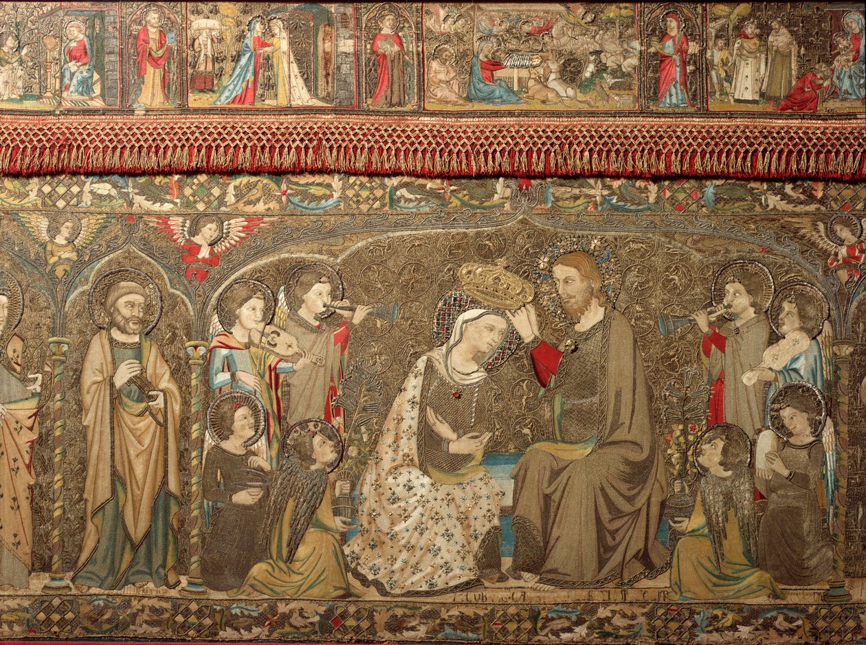 Tapestry detail decorating an altar representing the coronation of the Virgin - From the Church of Santa Maria Novella بواسطة فنان غير معروف