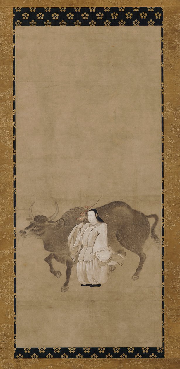 Tenjin (سوغاوارا نو ميتشيزاني) مع ثور بواسطة فنان غير معروف