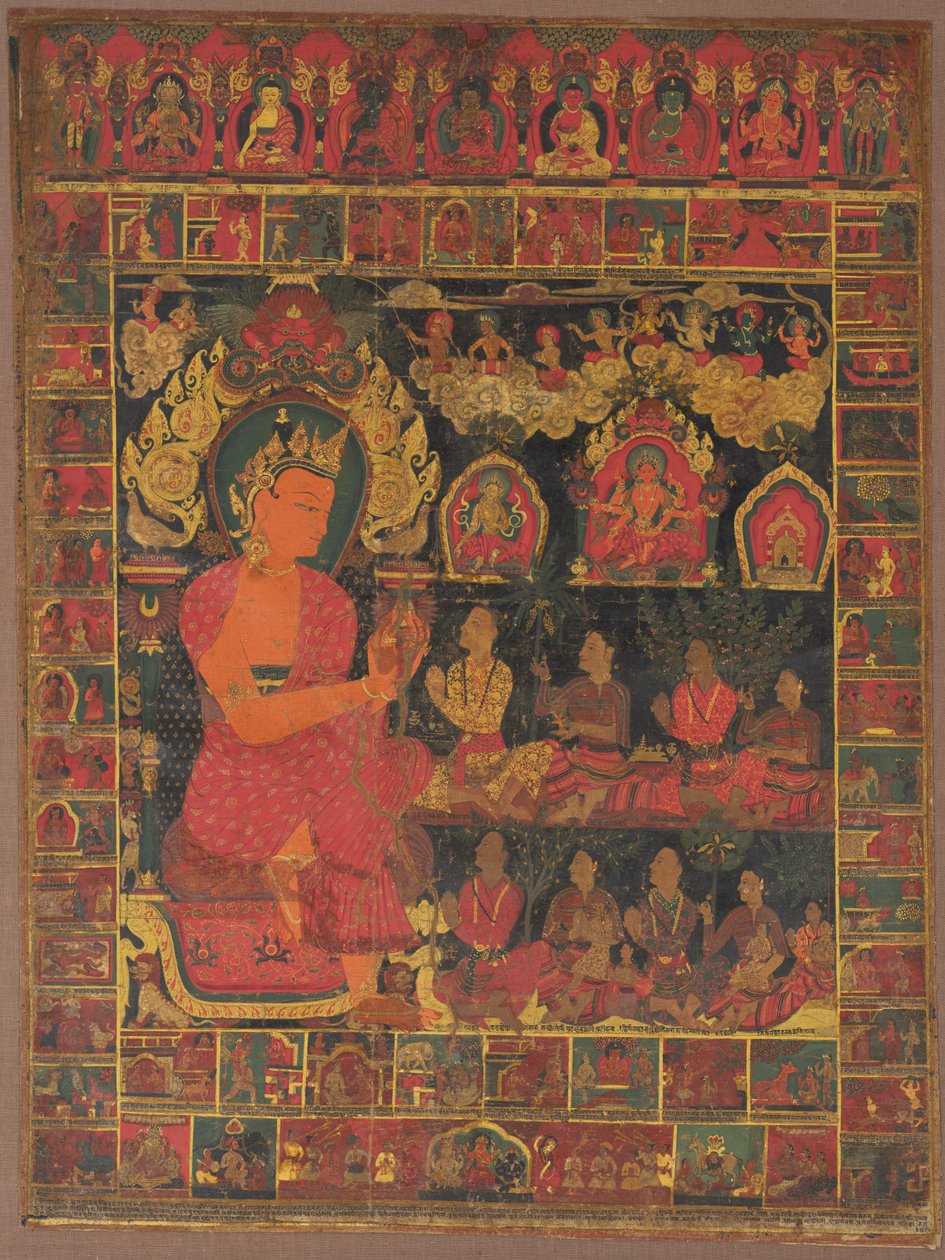 Thangka مع وعظ بوذا المرصع بالجواهر بواسطة فنان غير معروف