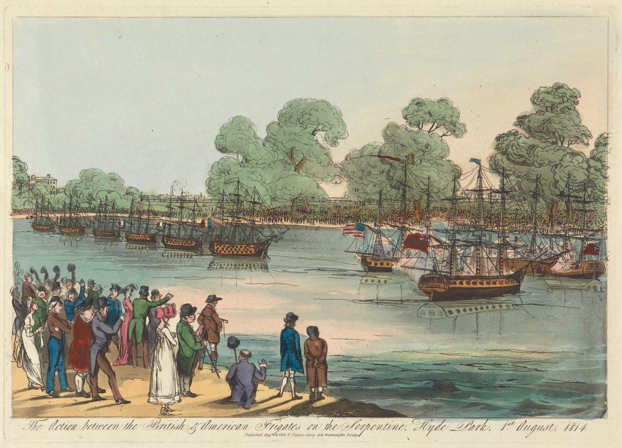 العمل بين الفرقاطات البريطانية والأمريكية على سربنتين ، هايد بارك 1 أغسطس 1814 بواسطة فنان غير معروف