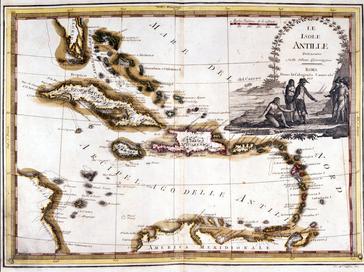 أرخبيل البحر الكاريبي ، بناءً على أطلس عام 1798. بواسطة فنان غير معروف