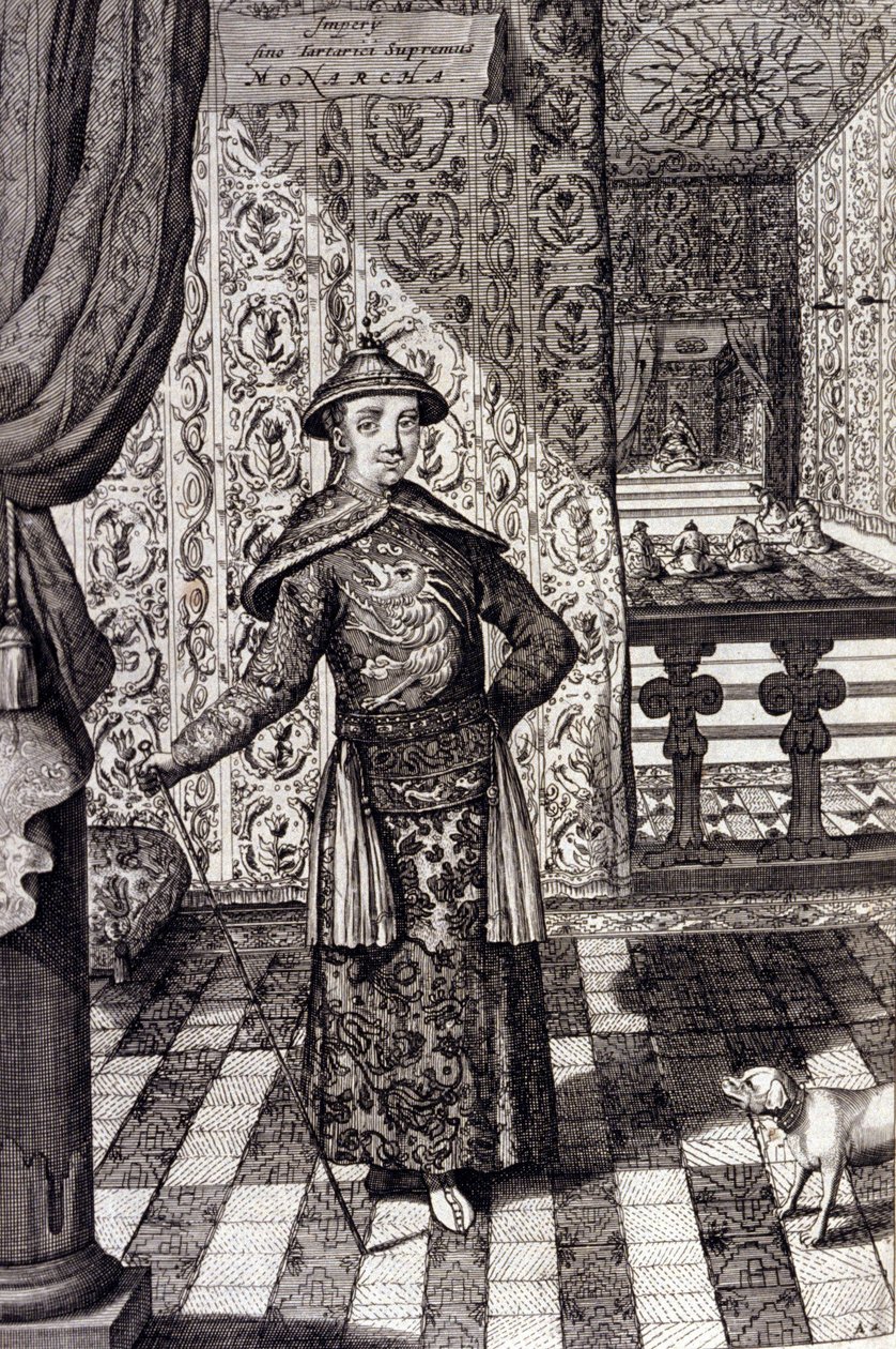 الإمبراطور الصيني والحاكم الأعلى للتتار - الإمبراطور الصيني كانغشي (1652-1722) سلالة تشينغ ، نقش أثناسيوس كيرشر (1601-1680) من "" China Monumentis، qua sacris qua profanis "" "" 1667 - الإمبراطور الصيني كانغشي (1652 -1722) أسرة تشينغ ، بواسطة فنان غير معروف