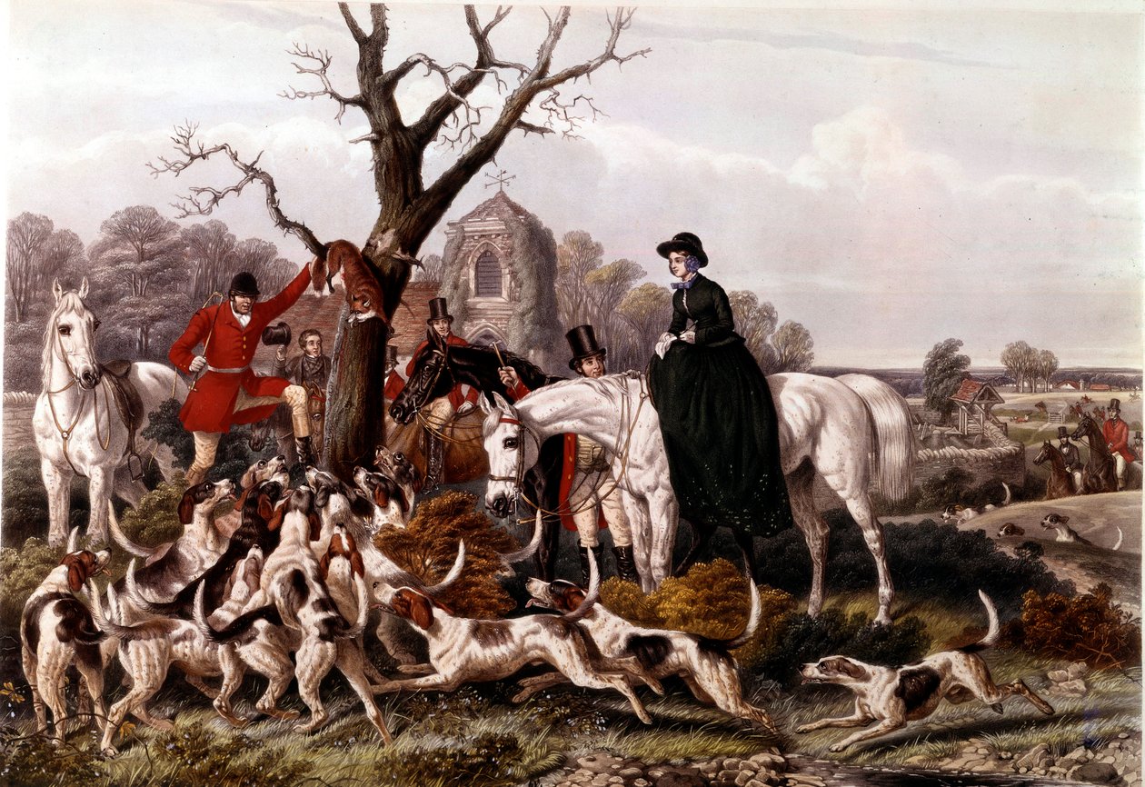 The Fox Hunt Engraving by John Frederick Herring (1795-1865) بواسطة فنان غير معروف