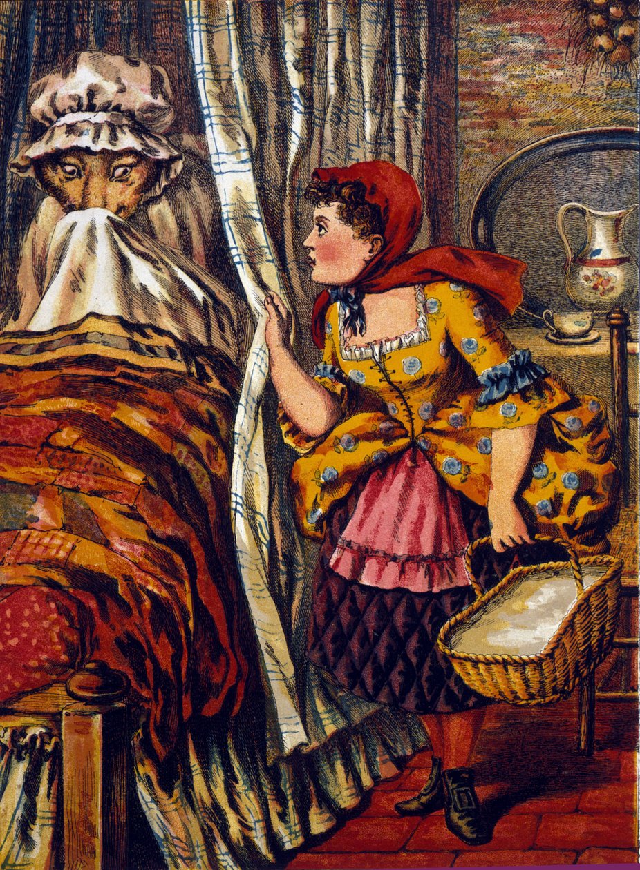ذات الرداء الأحمر. حكاية تشارلز بيرولت (1697). توضيح مجهول بواسطة فنان غير معروف