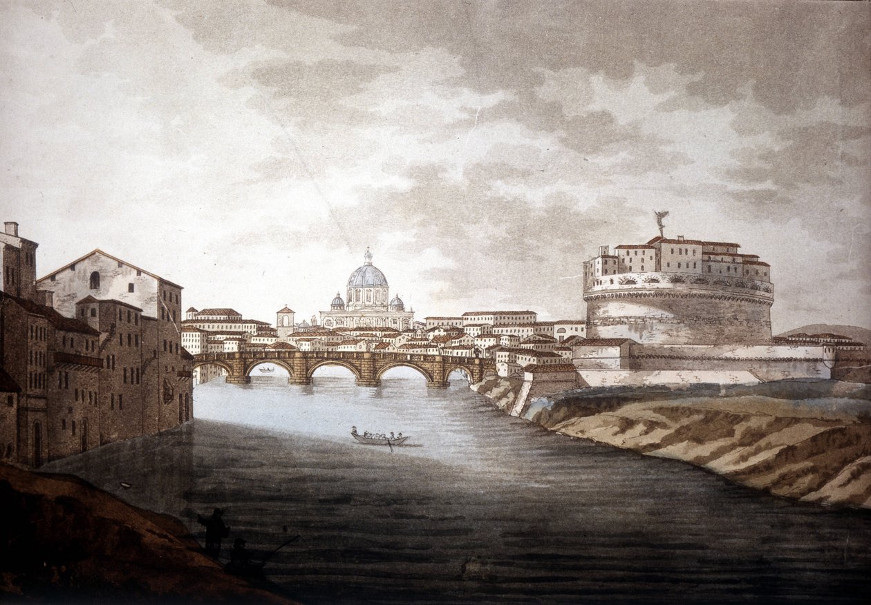 The Môle d'Adrien (Sant'Angelo) والقديس بطرس في القرن التاسع عشر. بواسطة فنان غير معروف