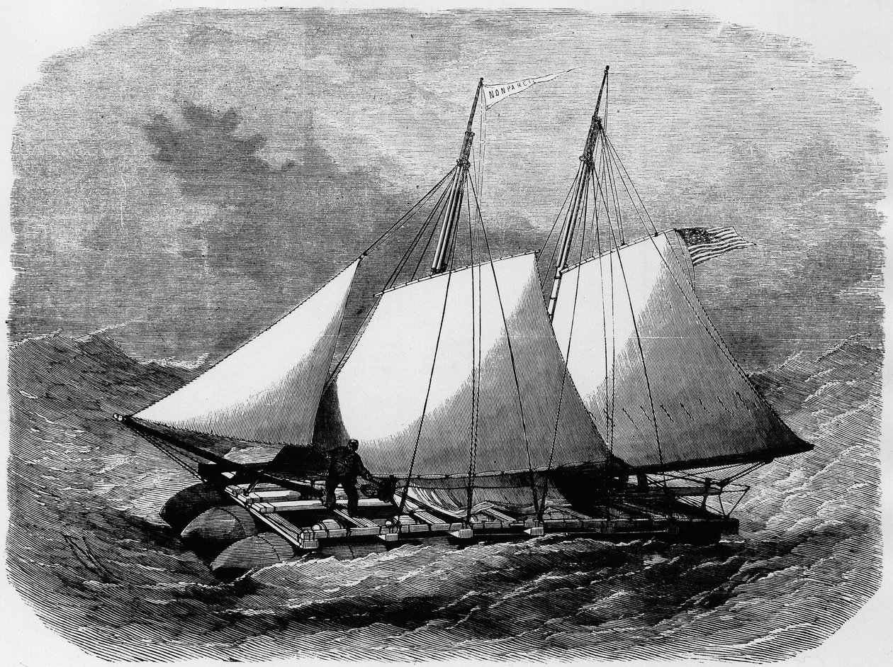 "" Nonpareil ": قارب نجاة أمريكي ، مصنوع من المطاط ، والذي قطع المحيط الأطلسي ، إنه نموذج تم عرضه في ميدان المريخ - في" "Grand Album de l