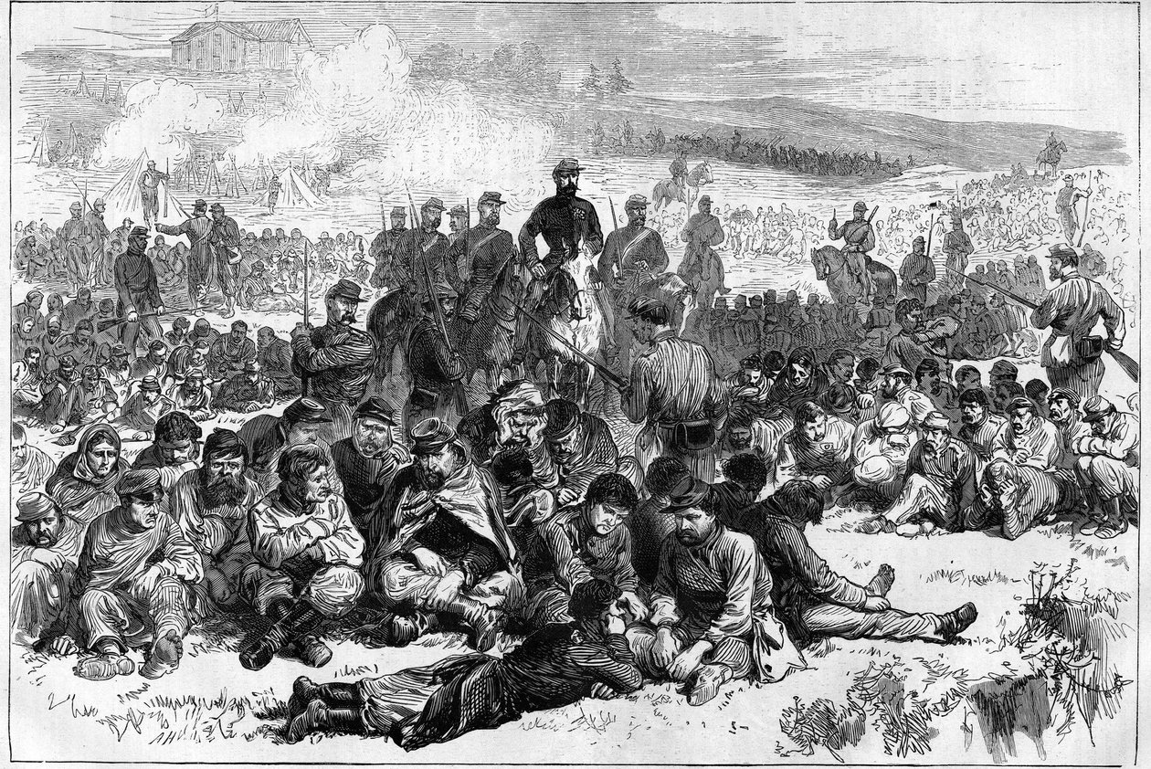كومونة باريس في عام 1871. أسر كومونيو بيلفيل وحراستهم من قبل مفرزة من قوات حفظ السلام في بارك دي بوت شومون. بواسطة فنان غير معروف