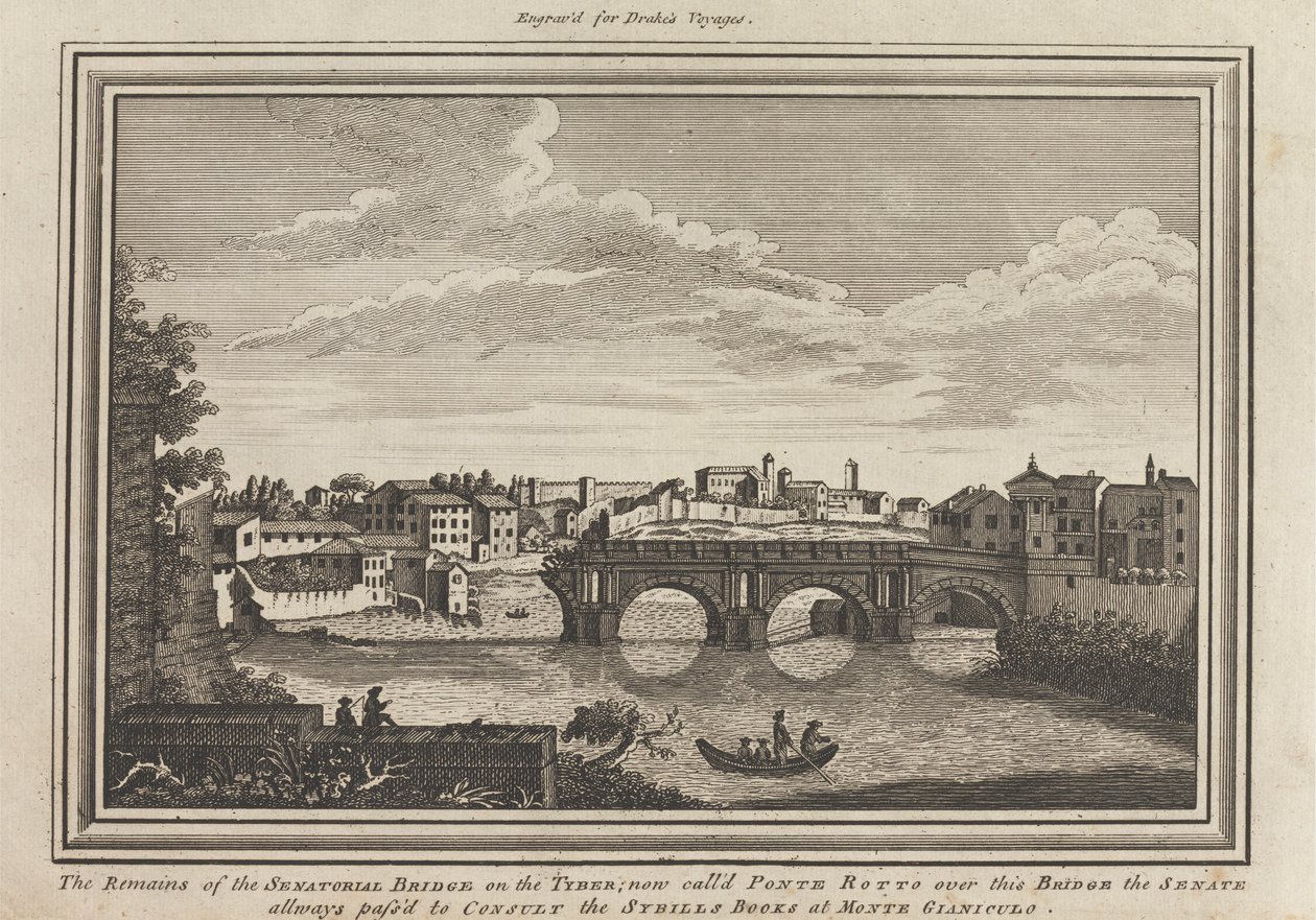 بقايا الجسر السيناتوري على تابر ؛ اتصل الآن بـ Ponte Rotto عبر هذا الجسر ، ومجلس الشيوخ بكل الطرق لاستشارة كتب Sybills في Monte Gianiculo بواسطة فنان غير معروف