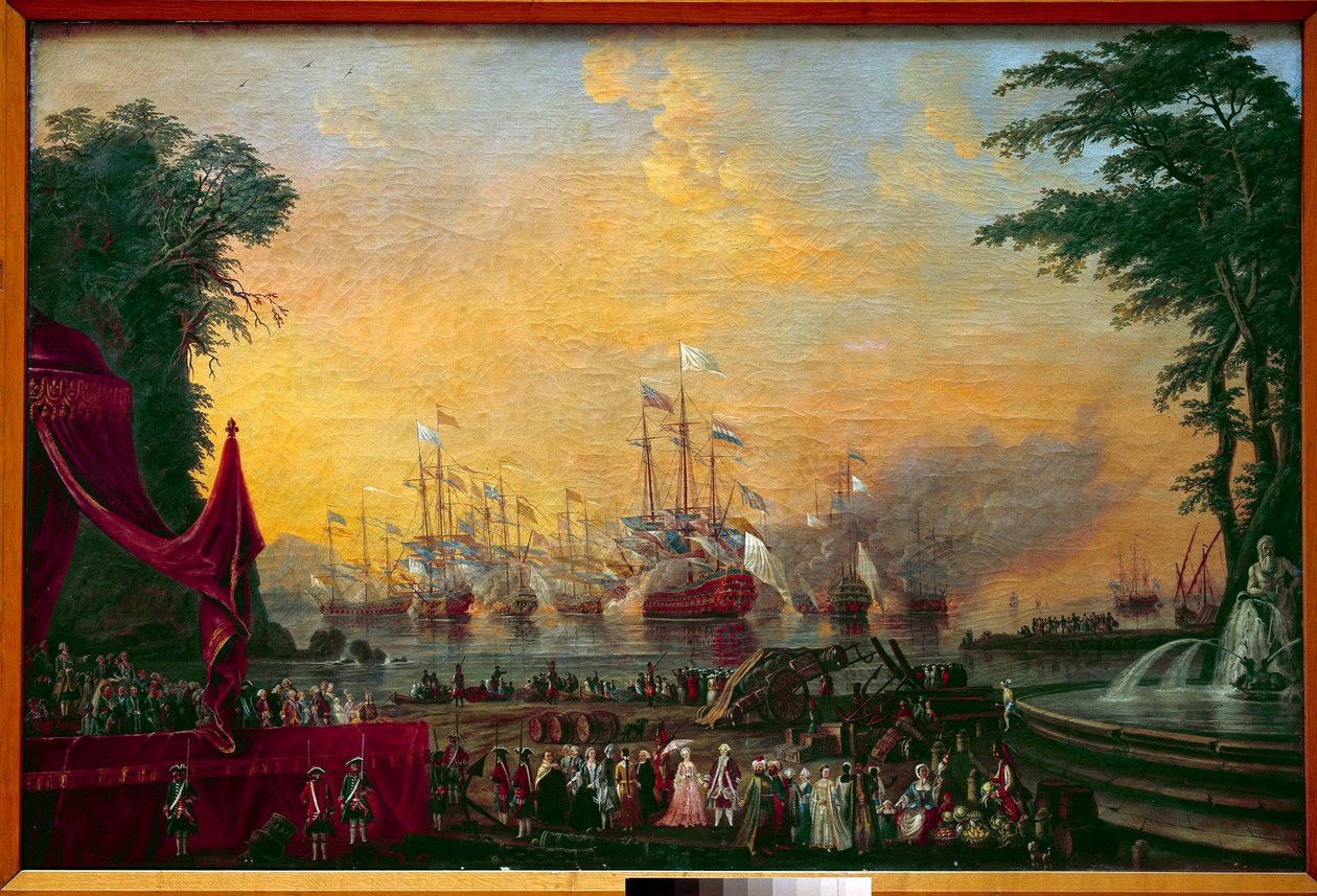 The bulwark fleet in Toulon throwing bursts during the visit of the Count of Provence (future Louis XVIII) and Emperor Joseph II of Austria Anonymous painting. 18th century Paris Marine Museum بواسطة فنان غير معروف