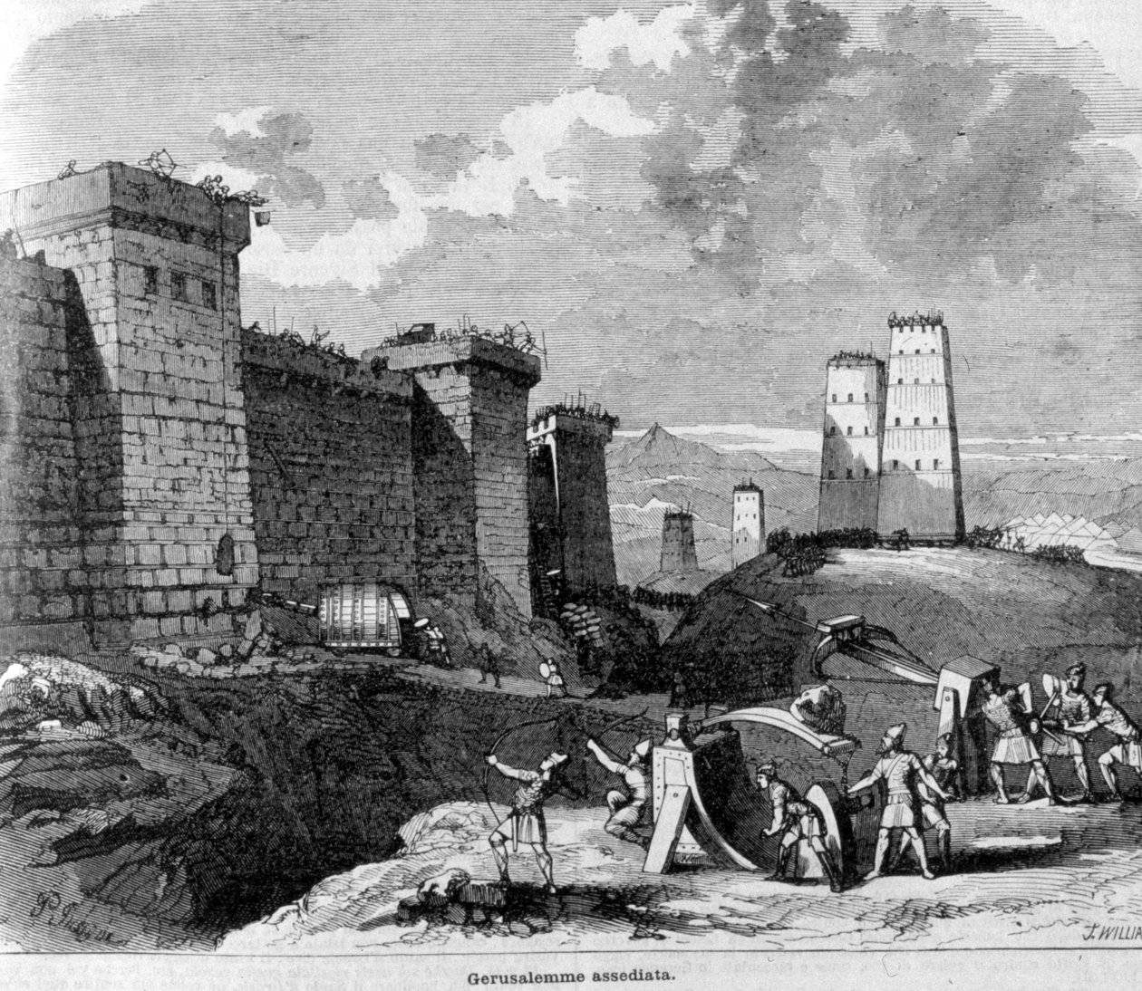 استولى تيتوس وجيشه على القدس حوالي عام 80 بعد الميلاد. نقش القرن التاسع عشر. بواسطة فنان غير معروف
