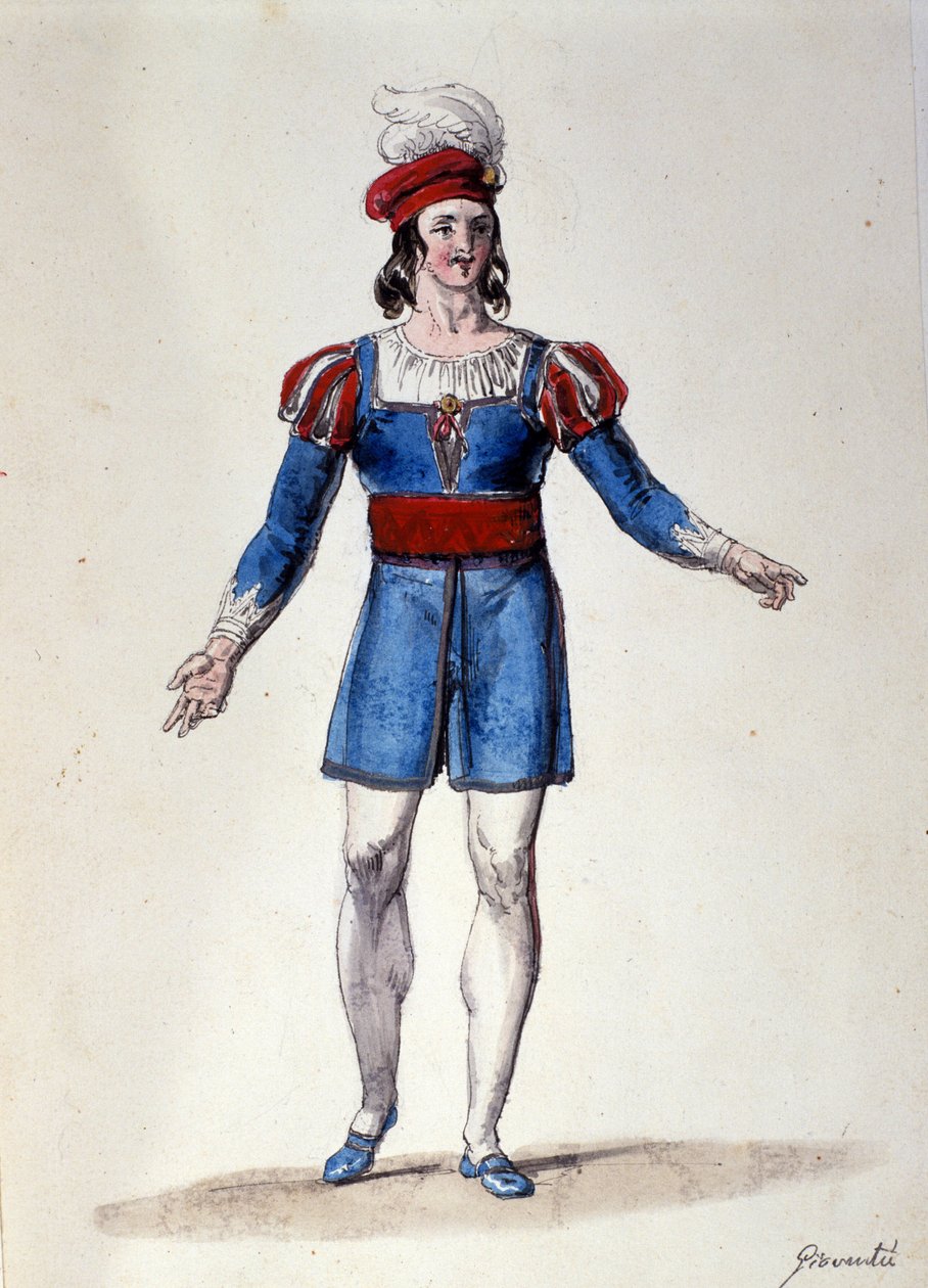 الشخصية التي تترجم الشباب في باليه "Il noce di Benevento" للملحن النمساوي فرانز زافير سوسماير (1766-1803). رسم توضيحي للقرن التاسع عشر بواسطة فنان غير معروف