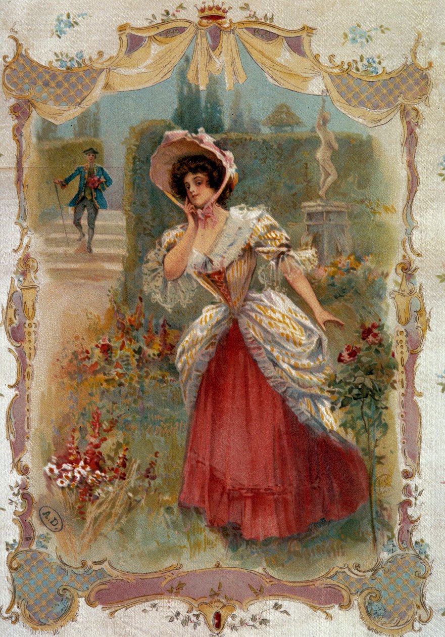 The date A young woman is waiting for her fiance. Lithography of the 19th century Paris, Decorative Arts بواسطة فنان غير معروف