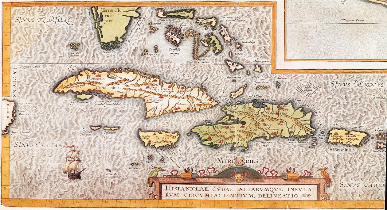 The islands of the Greater Antilles and the Lesser Antilles in the Caribbean Sea (map بواسطة فنان غير معروف