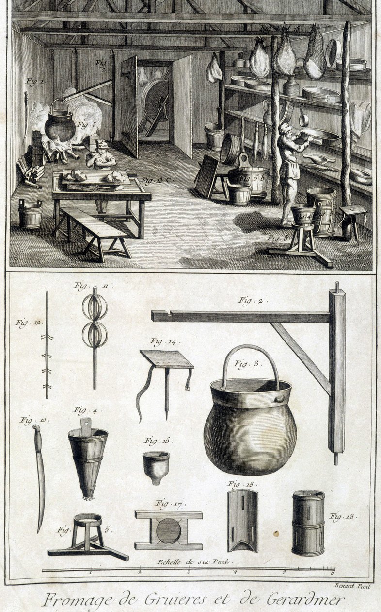 تصنيع جبن Gruyère و Gerardmer - في "" Encyclopédie "" بواسطة Diderot و d'Alembert بواسطة فنان غير معروف