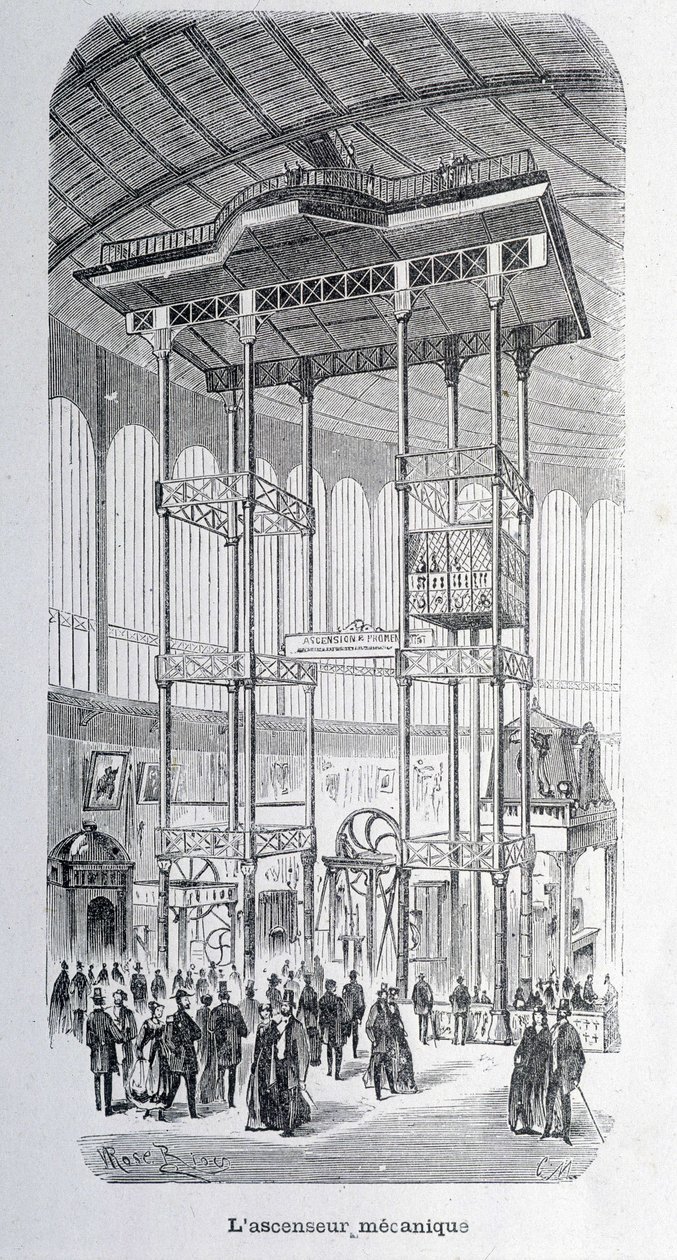 The mechanical lift of the engineer Edoux at the world exhibition of 1867 - grav. بواسطة فنان غير معروف