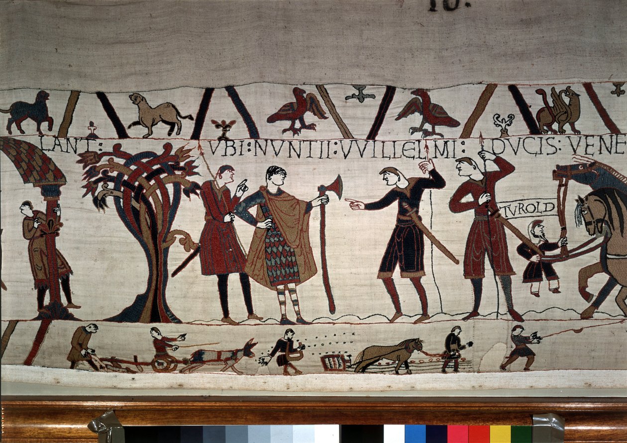 جاء رسل الدوق غيوم (1027-1087) للعثور على نسيج جاي دي بونتيو - بايو ، المعروف باسم تطريز الملكة ماتيلد بواسطة فنان غير معروف