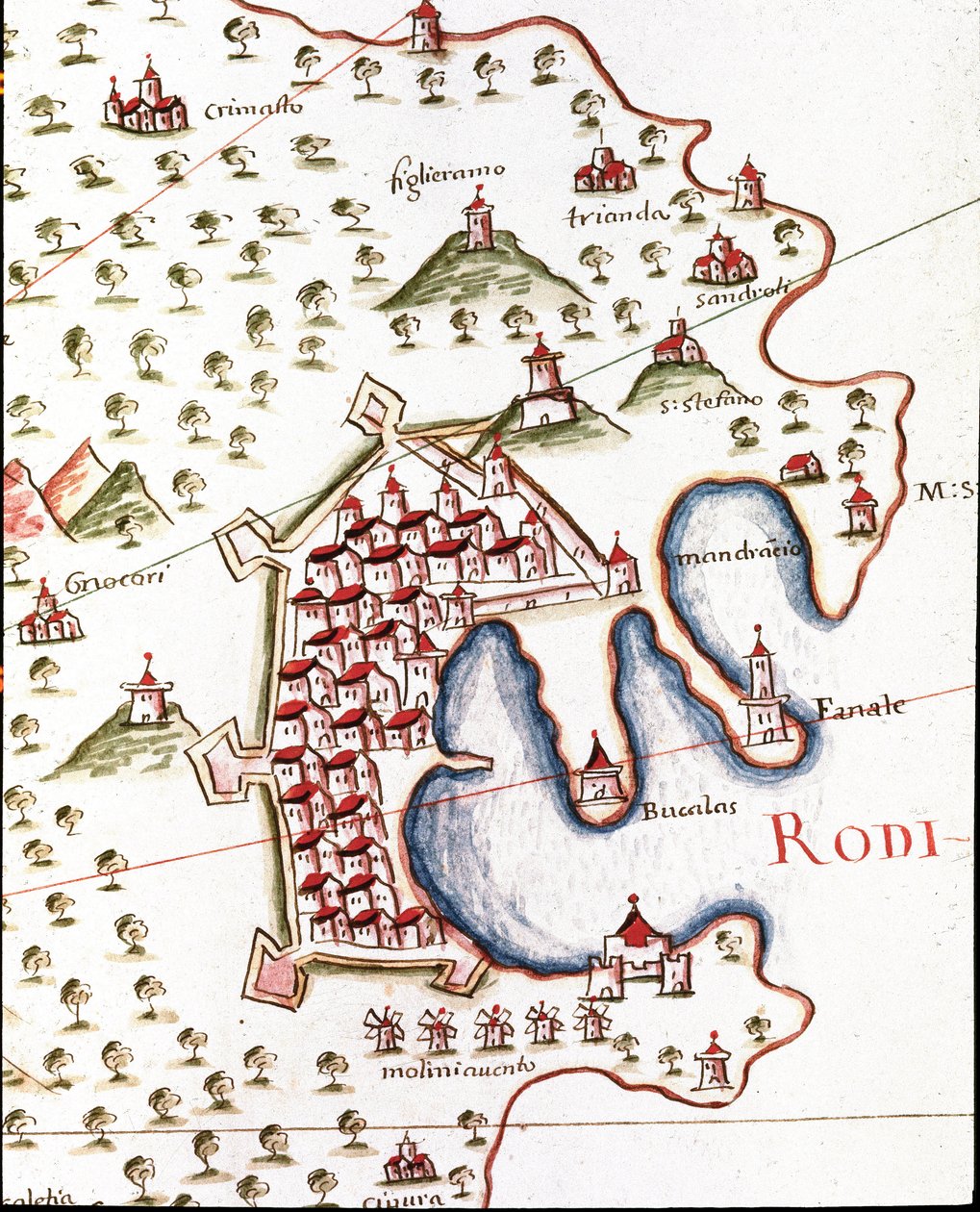 The port of Rhodes in Greece (Detail of the portulan of Castellini بواسطة فنان غير معروف