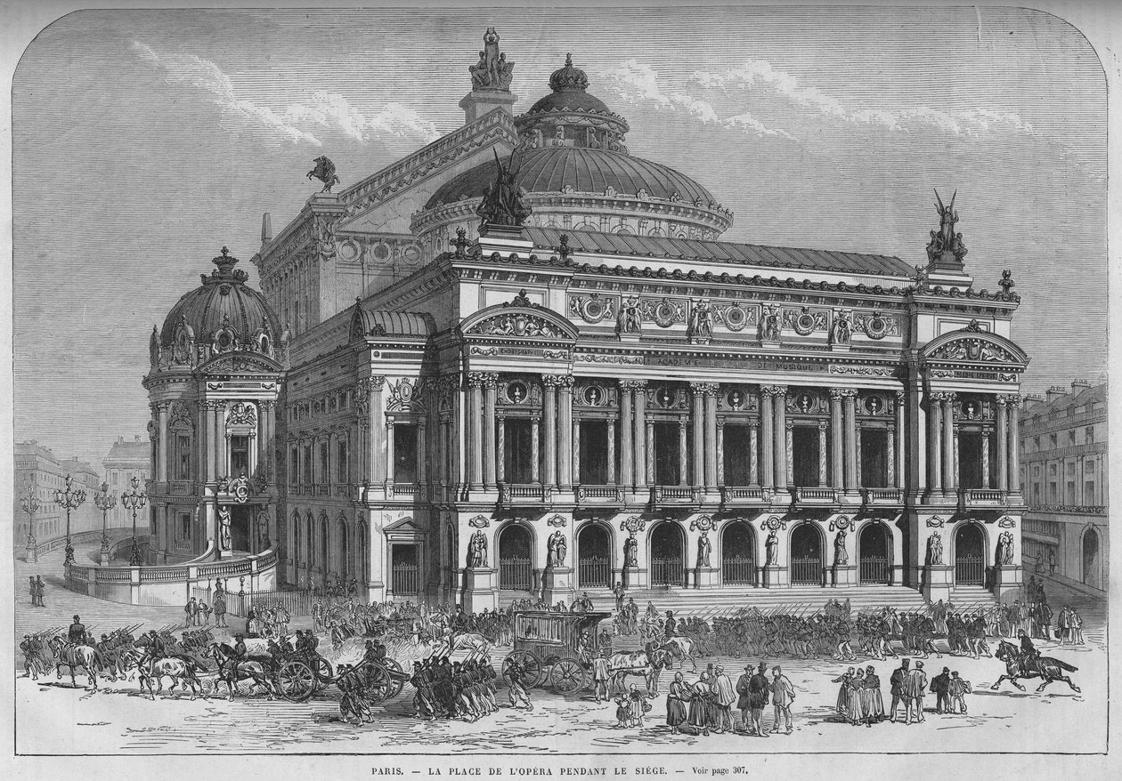 حصار البروسيين لباريس. 1871. Place de l'Opera. نقش من نهاية القرن التاسع عشر. بواسطة فنان غير معروف