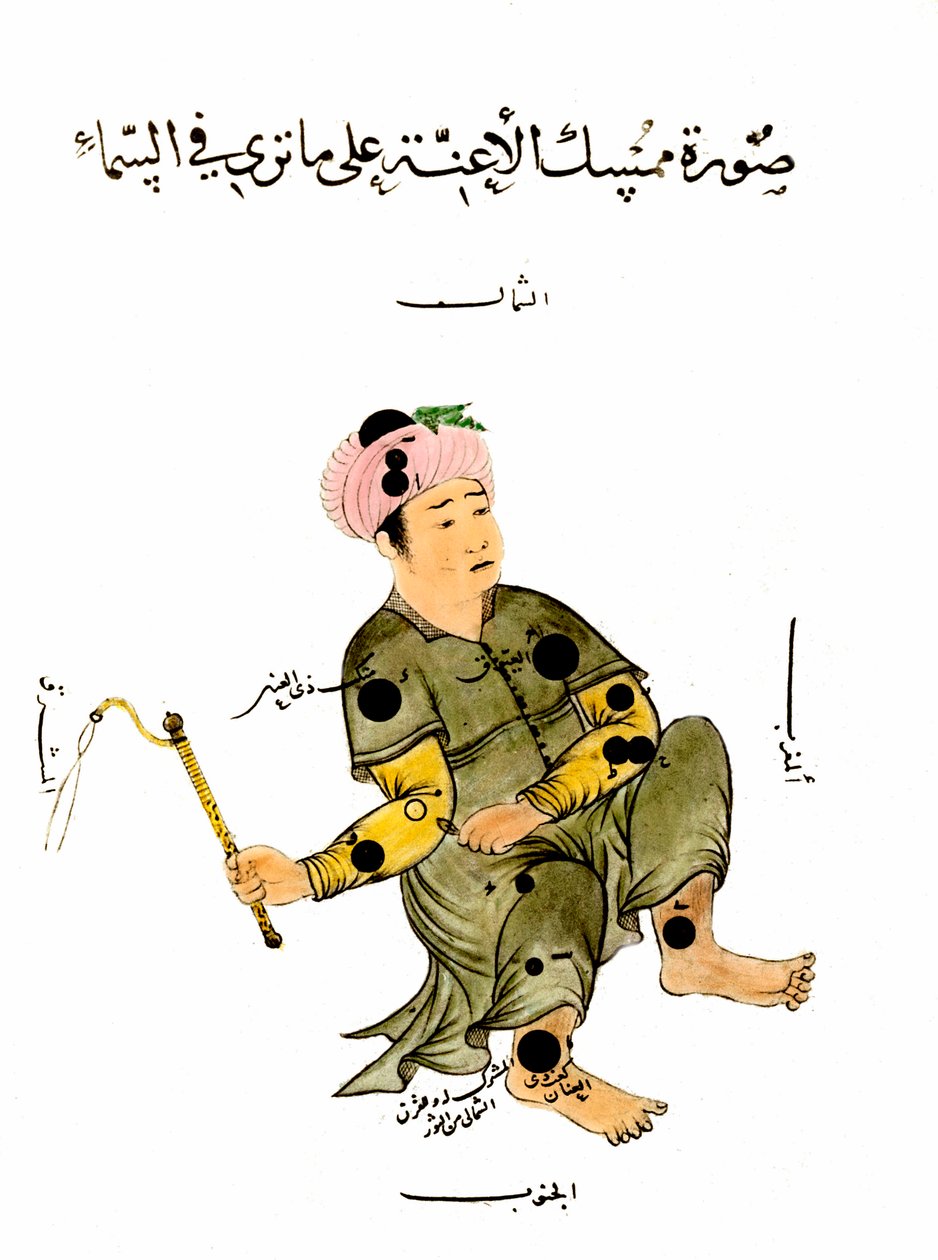 نجمة Auriga في كوكبة المسلمين ممثلة في شكل بشري (في عام 5036). نقش القرن التاسع عشر. مجموعة خاصة. بواسطة فنان غير معروف