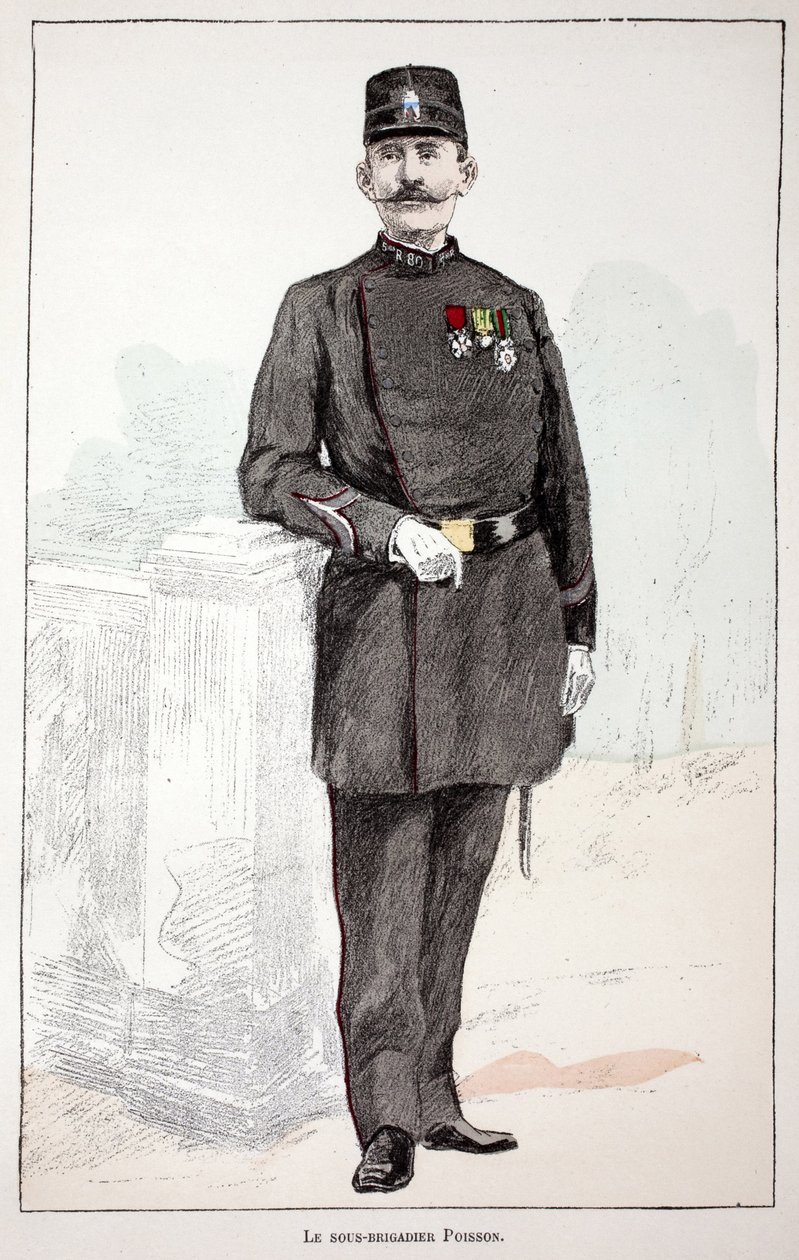 العميد بواسون. النقش بالألوان ، للتوضيح ، كتاب "Histoire du corps des gardiens de la paix" "" الذي نُشر تحت رعاية لويس ليبين (1846-1933) حاكم شرطة نهر السين ، ألفريد ري (1864-؟) ولويس بواسطة فنان غير معروف