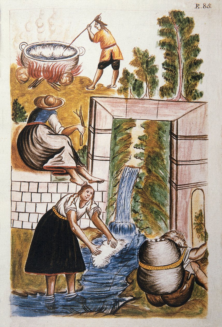 عمل الصوف ، من كتاب "Trujillo del Peru" أو "Códice Martínez Compañón" ، بقلم بالتازار مارتينيز كومبانيون إي بوجاندا ، أسقف تروخيو (1782-1785) بواسطة فنان غير معروف