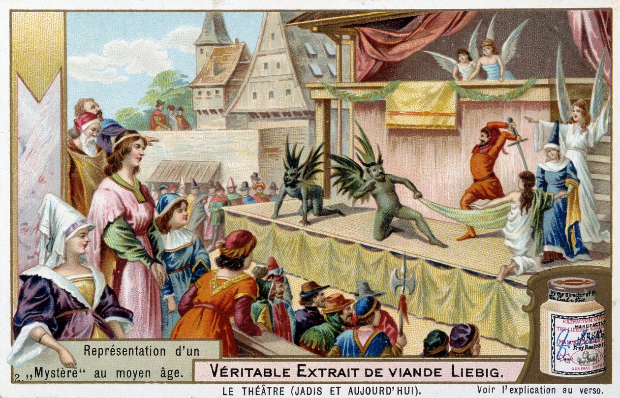 المسرح: تمثيل الغموض في العصور الوسطى - ليبيج chromolithography بواسطة فنان غير معروف