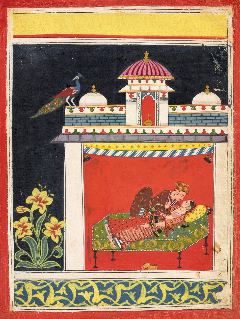 عاشقان في جناح ، من <em>Amarushataka</em> (مائة قصيدة من Amaru) ، أو سلسلة شهوانية مجهولة الهوية بواسطة فنان غير معروف