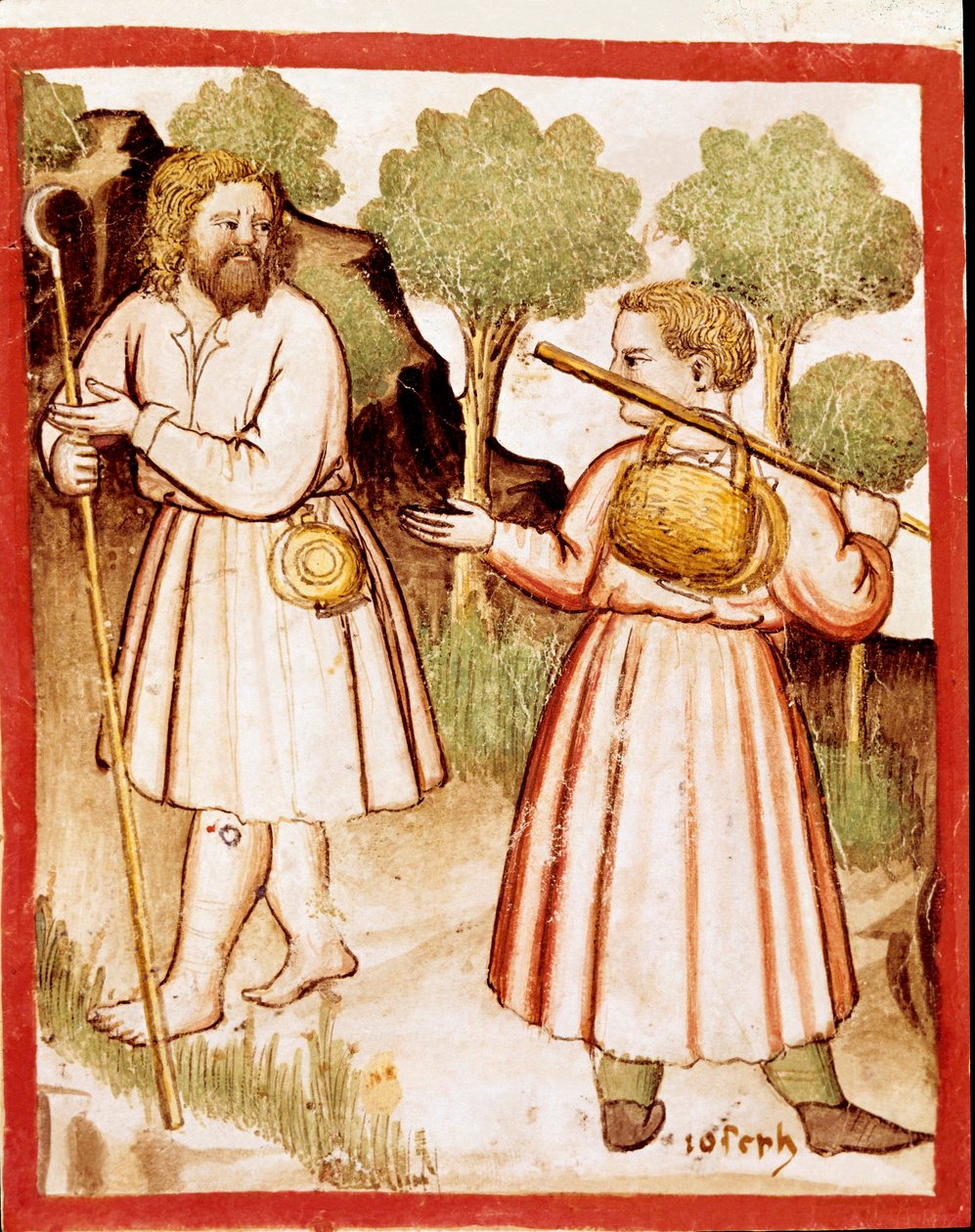 Two miniature shepherds from codex 212 (or padovano codice or Bible of Padua) 1390-1400 Rovigo, Accademia dei Concordi بواسطة فنان غير معروف