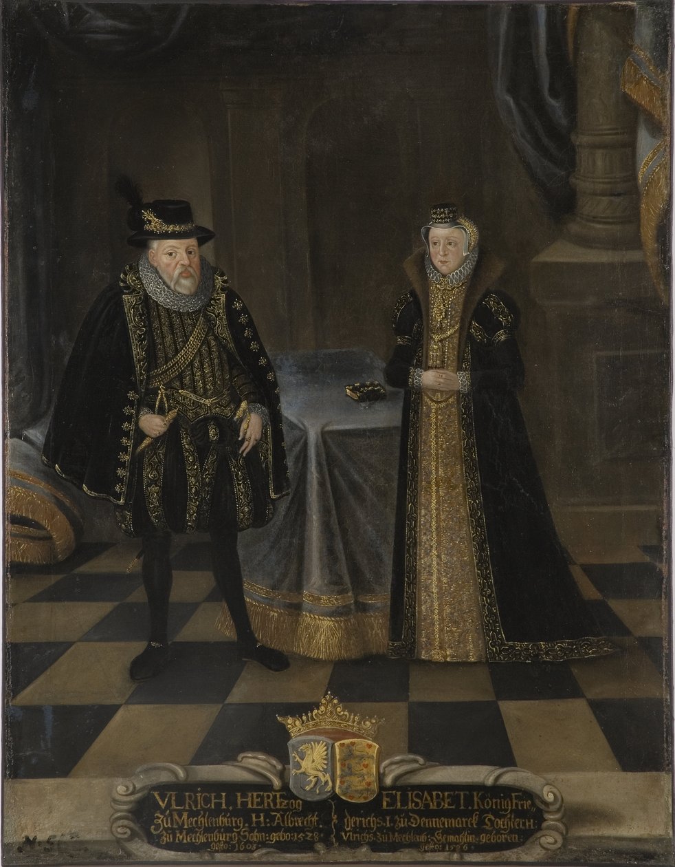 Ulrich III de Mecklembourg Gustrow et Elisabeth de Danemark - صورة أولريش الثالث (1527-1603) ، دوق مكلنبورغ وإليزابيث الدنماركية (1524-1586) ، دوقة مكلنبورغ ، مجهول. زيت على قماش. الأبعاد: ١٠١ × ٧٩ سم. المتحف الوطني ستوكهولم بواسطة فنان غير معروف