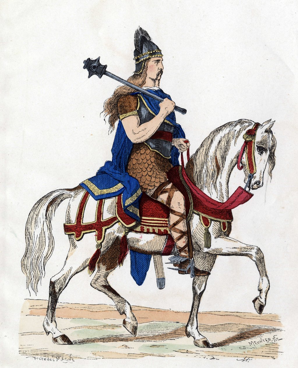 زعيم الفرنجة - في "" الأزياء المدنية والعسكرية للفرنسيين في travers les Siecles Paris F. Roy 1882 "". بواسطة فنان غير معروف