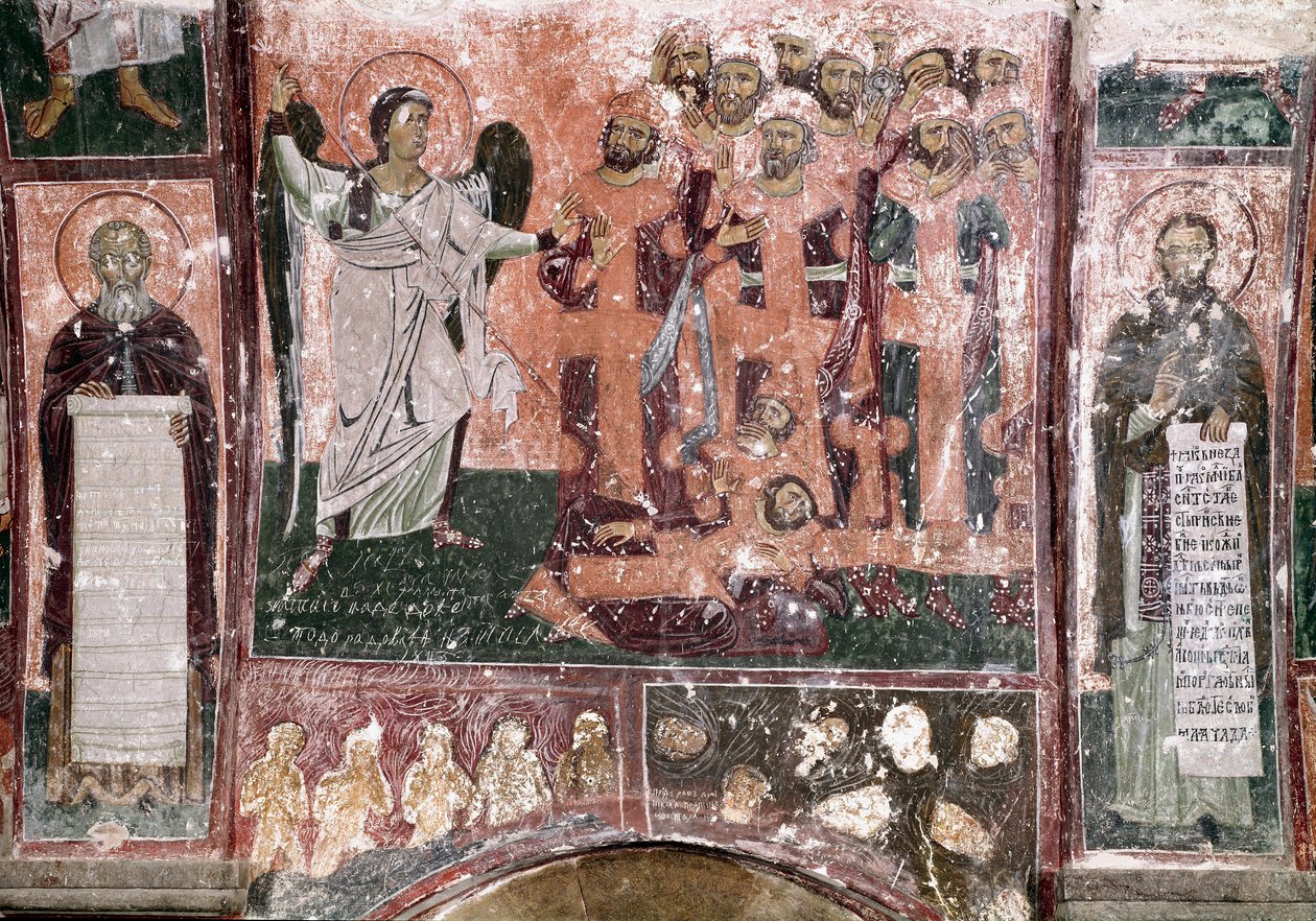 Unjust kings are invited by an angel to enter the Underworld 13th Century Orthodox Monastery of Milesevo, Serbia بواسطة فنان غير معروف