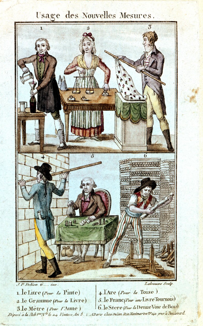 استخدام الأوزان والمقاييس الجديدة عام 1795. بواسطة فنان غير معروف