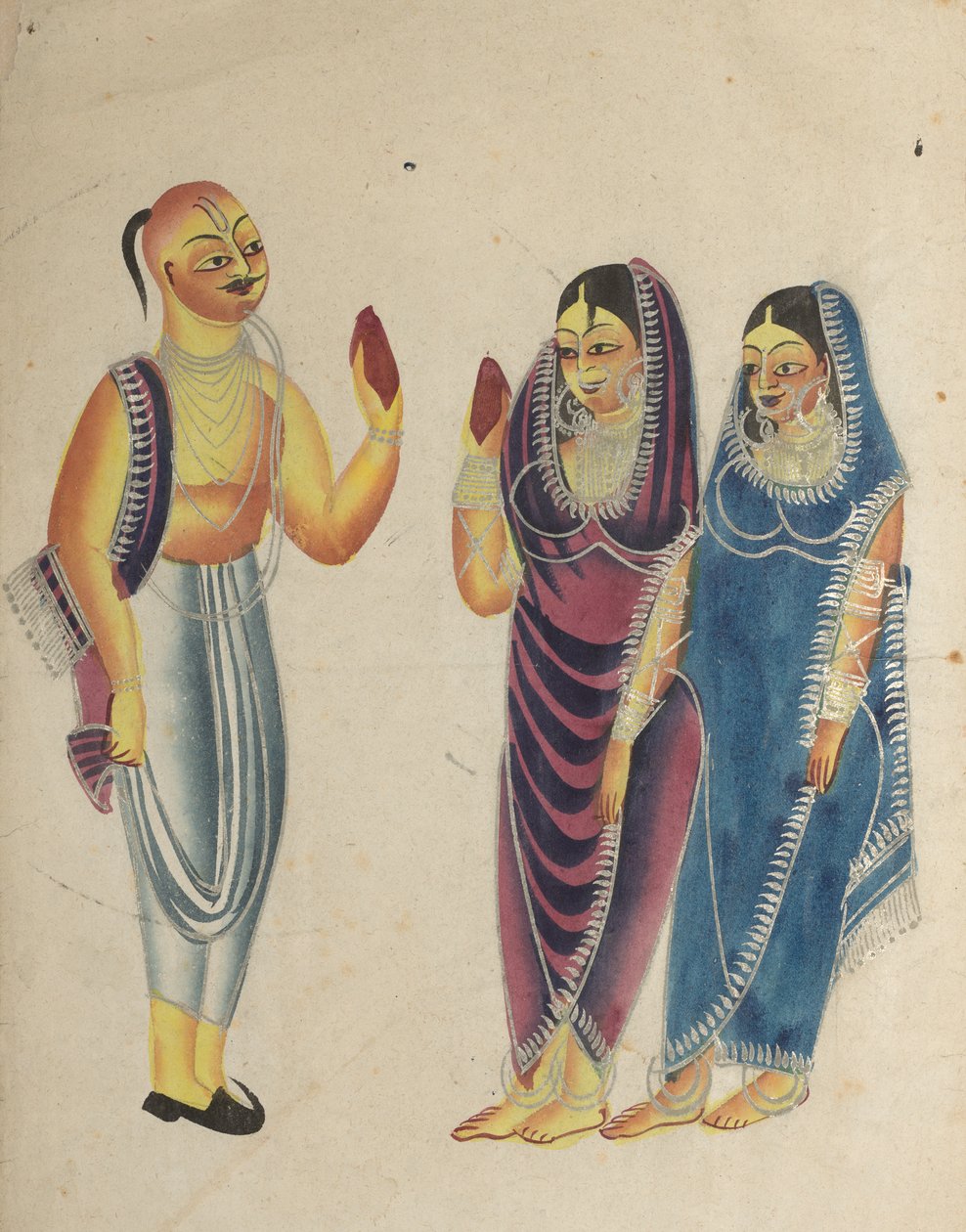 Vaishnava Devotee مع امرأتين بواسطة فنان غير معروف