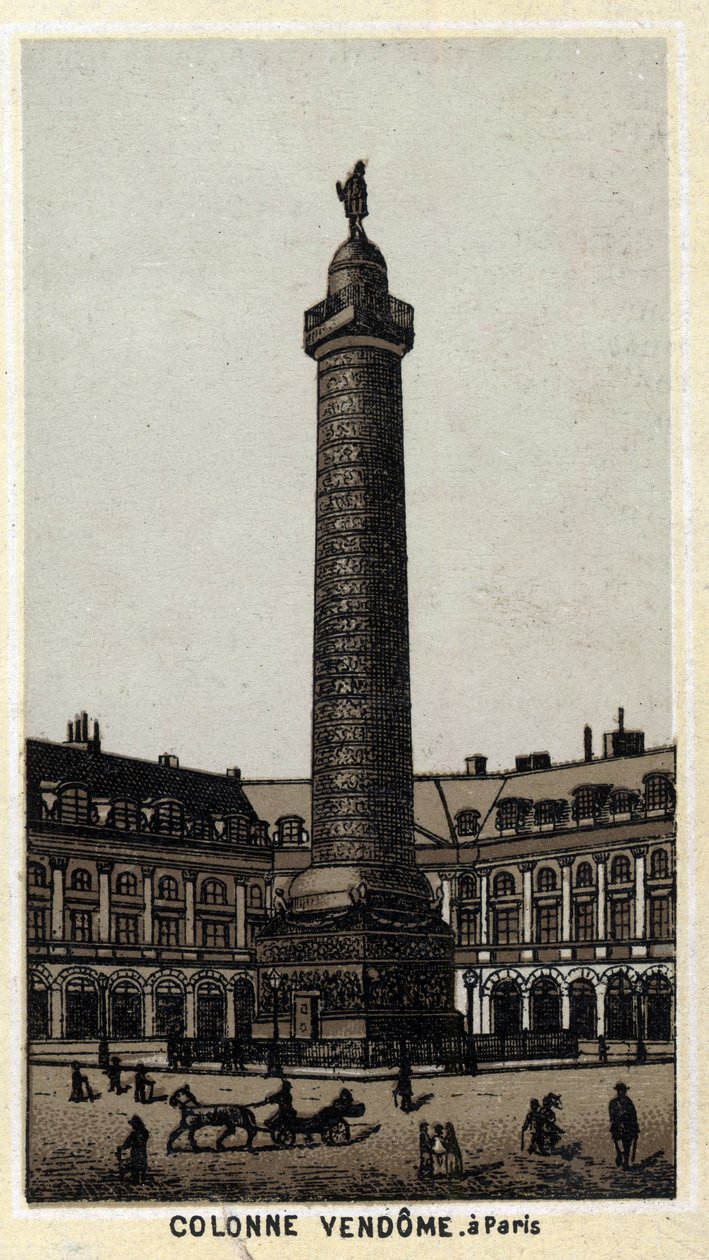 عمود Vendome في Place du نفس الاسم في باريس. الطباعة الحجرية الملونة في نهاية القرن التاسع عشر. بواسطة فنان غير معروف