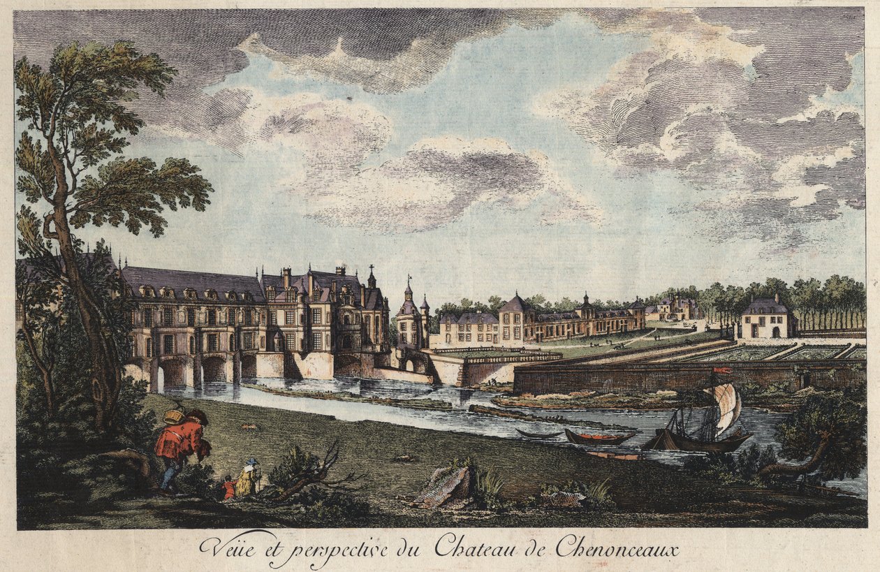 عرض ومنظور لقلعة Chenonceau في نقش Indre-et-Loire (فرنسا) في القرن الثامن عشر بواسطة فنان غير معروف