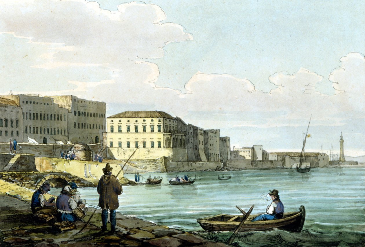 منظر لسانتا لوسيا ، نابولي. لوحة مائية حوالي عام 1850. بواسطة فنان غير معروف