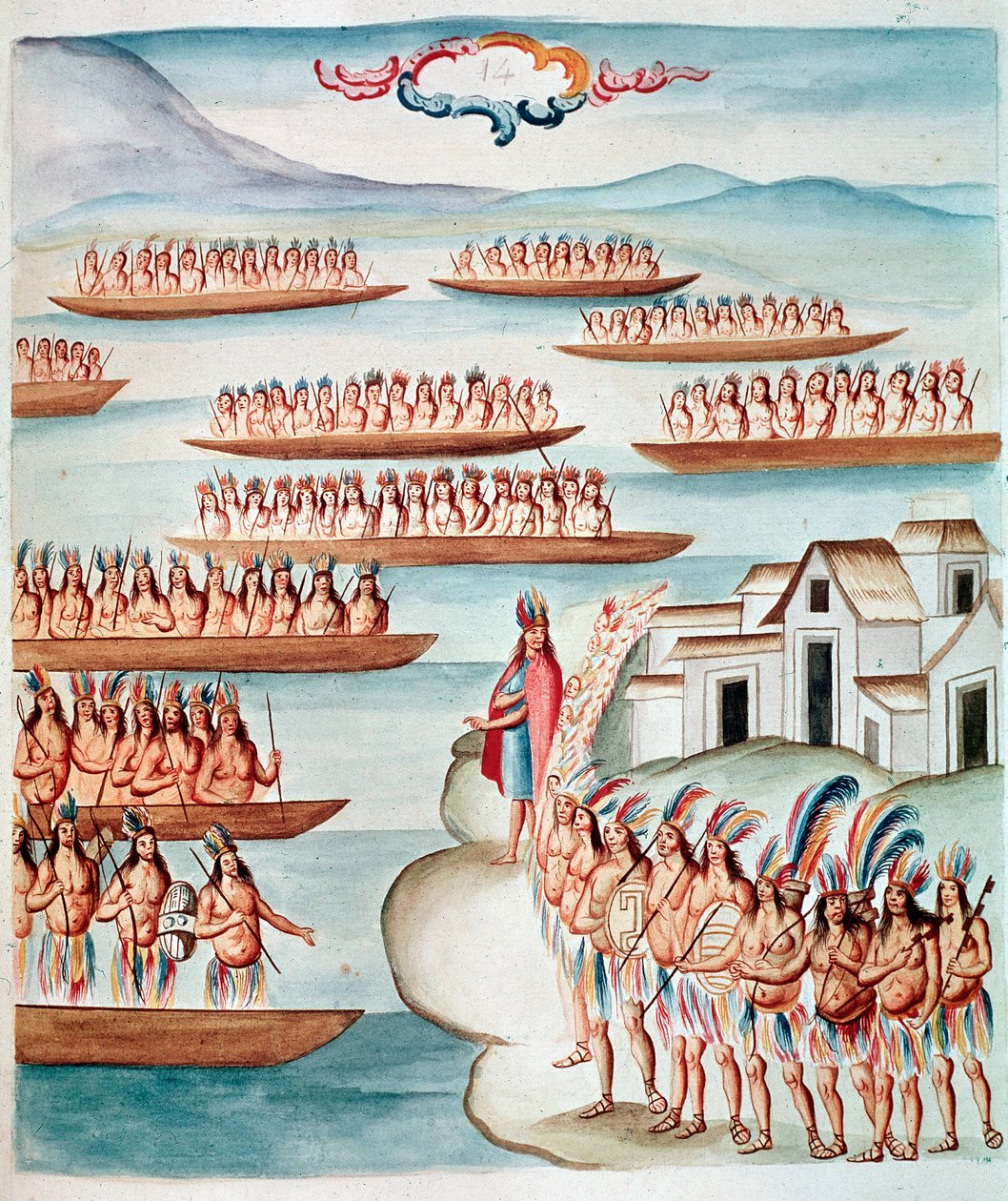 منظر لـ Tlatelolco محاط بالبحيرة ، المكسيك (ألوان مائية ، 1770-1780) بواسطة فنان غير معروف