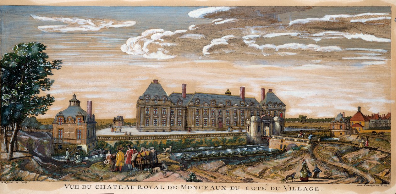 منظر لـ Chateau Royal de Monceaux. نقش من 1740. مجموعة خاصة. بواسطة فنان غير معروف