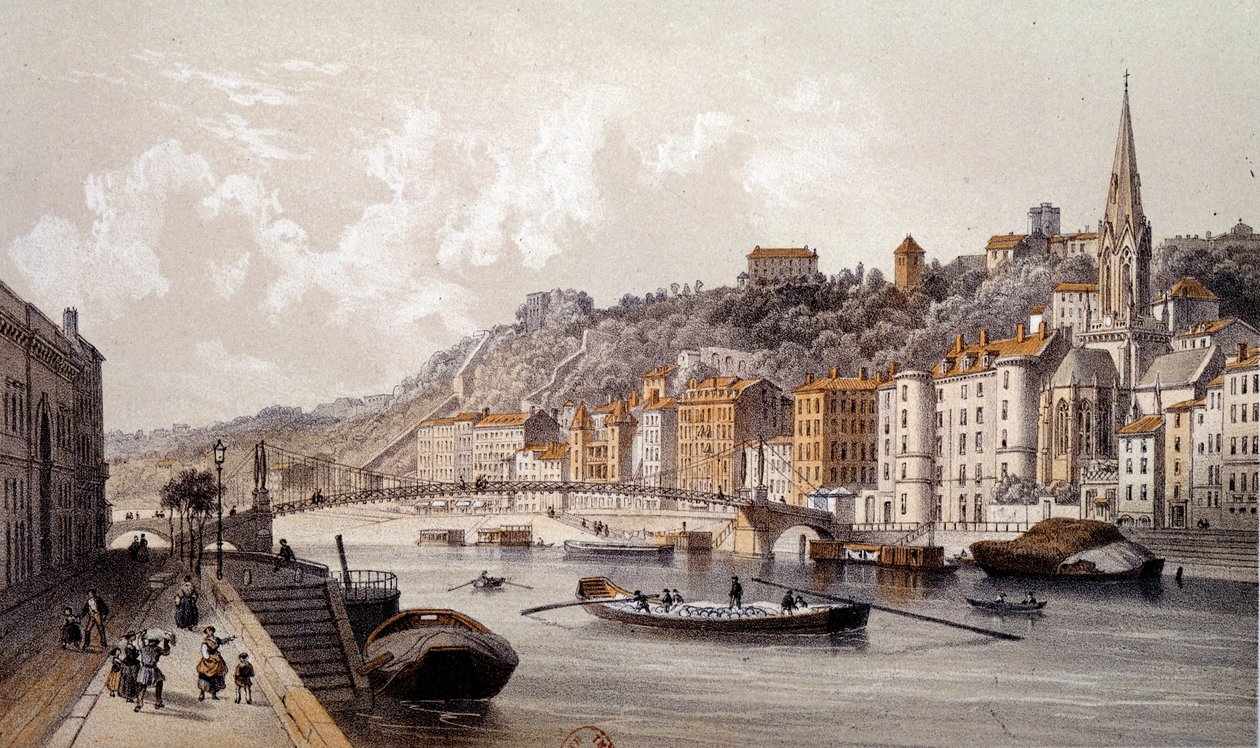 View of the city of Lyon from the Quai Tilsitt. Engraving of the 19th century. Paris, B.N. بواسطة فنان غير معروف