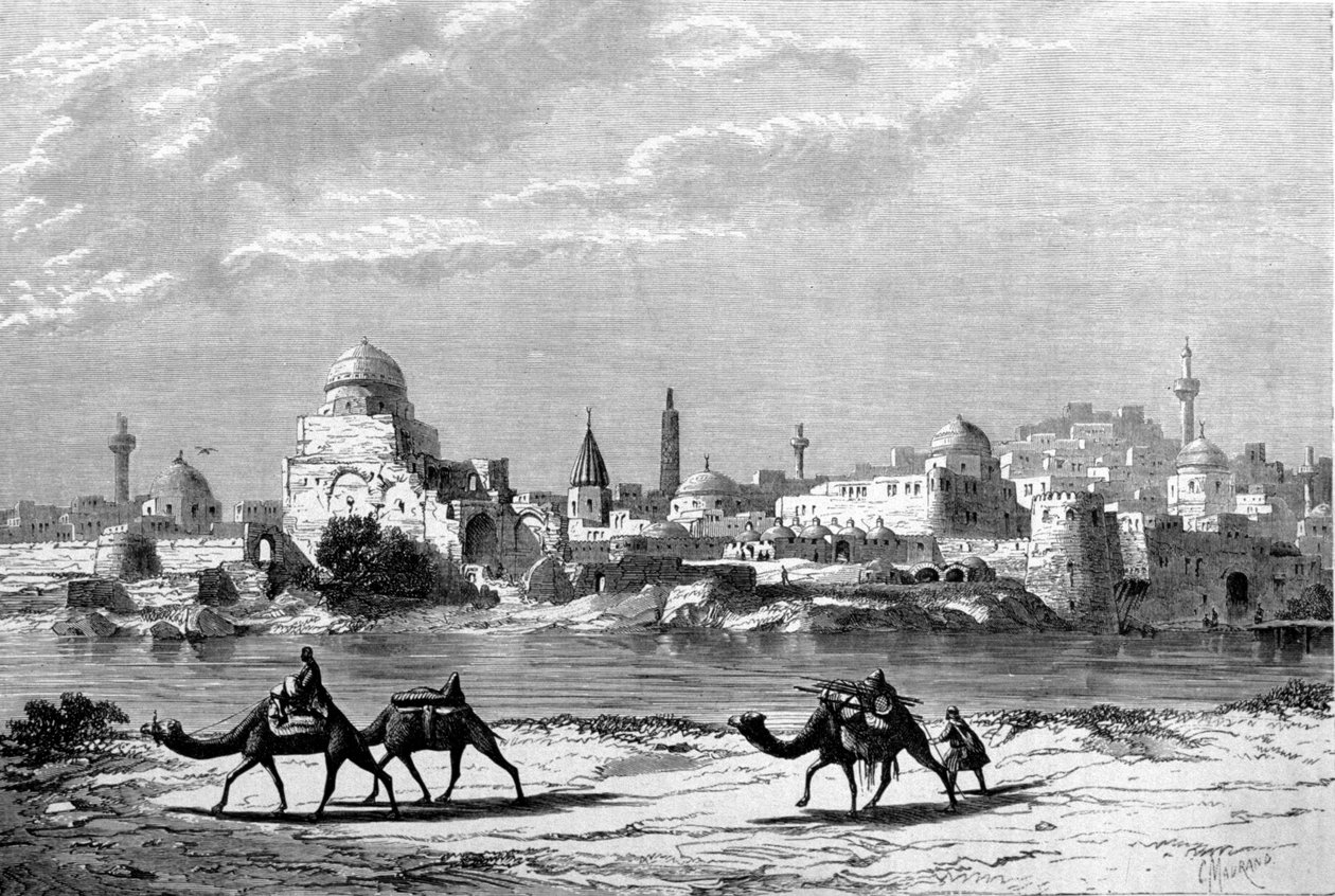 منظر لمدينة الموصل على النمر في العراق. بواسطة فنان غير معروف